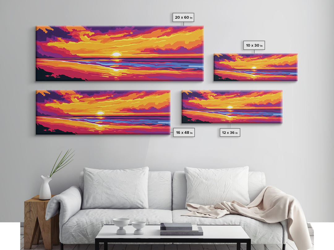 Ocean Horizon, Sunset Beach Scene, Coastal Home Decor, Relaxing Seascape, Canvas Print, Living Room Wall Art, Nautical Vibes, Bold