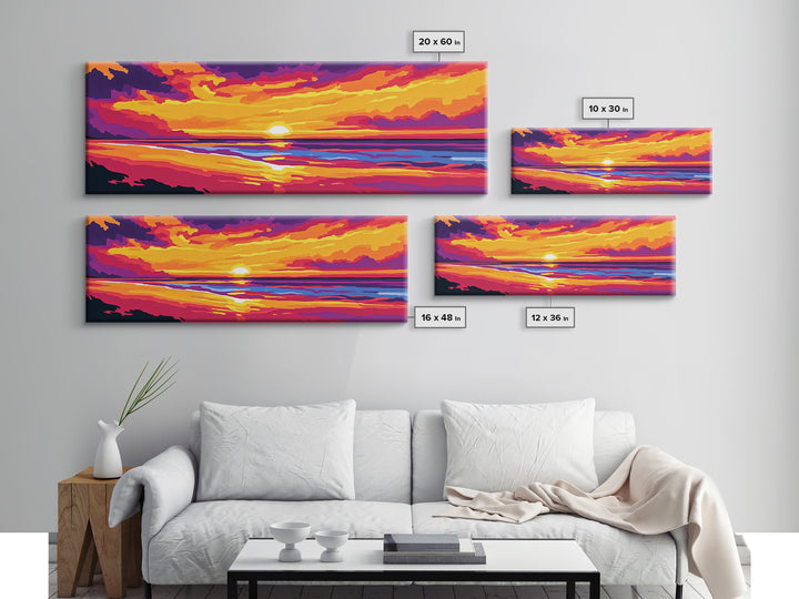 Ocean Horizon, Sunset Beach Scene, Coastal Home Decor, Relaxing Seascape, Canvas Print, Living Room Wall Art, Nautical Vibes, Bold