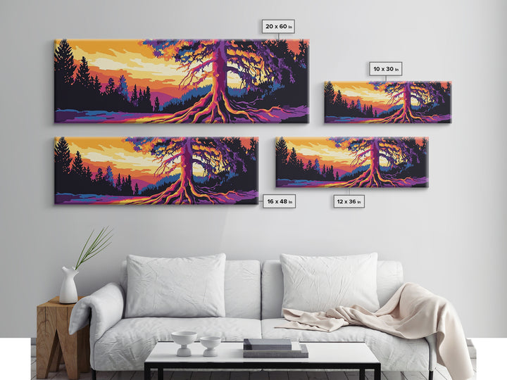 Vibrant Tree, Sunset Art, Framed Canvas Print, Nature Wall Decor, Psychedelic Art, Boho Landscape, Large Wall Art, Office Decor