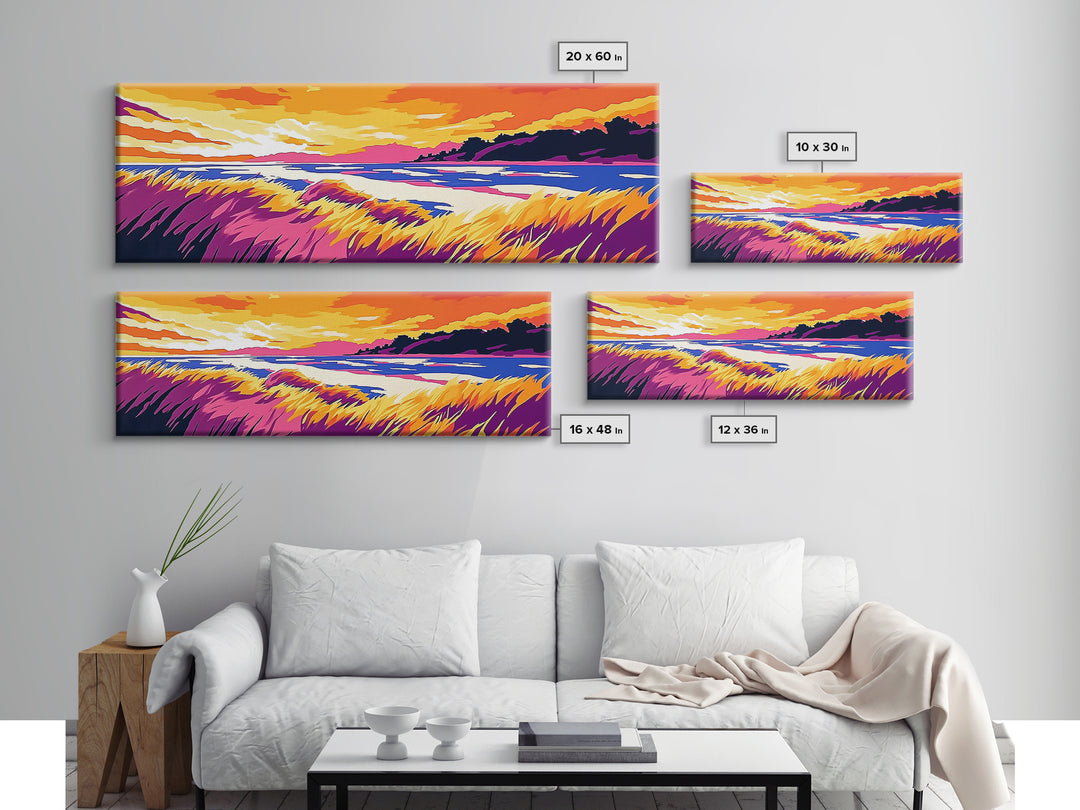 Coastal Grasses, Ocean Sunset, Canvas Print, Beach Art, Serene Landscape, Nautical Home Decor, Relaxing Wall Art, Living Room Decor