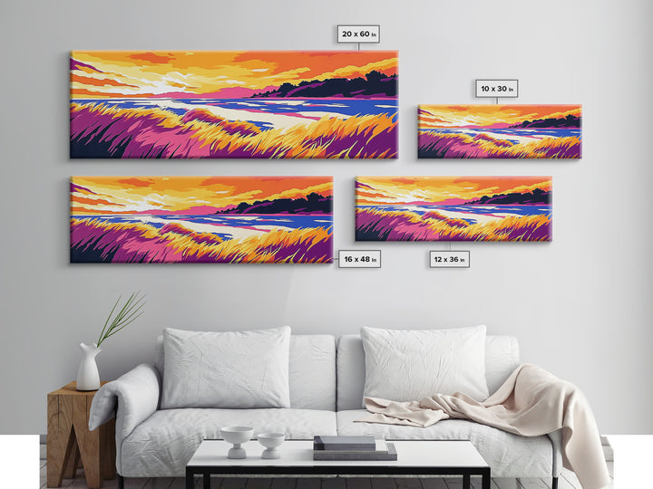 Coastal Grasses, Ocean Sunset, Canvas Print, Beach Art, Serene Landscape, Nautical Home Decor, Relaxing Wall Art, Living Room Decor