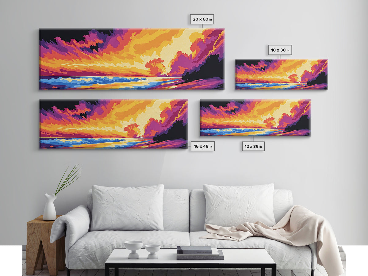 Ocean Sunset, Fiery Sky, Seascape Waves, Canvas Print, Beach House Wall Art, Coastal Home Decor, Vibrant Water Art, Summer Vibes