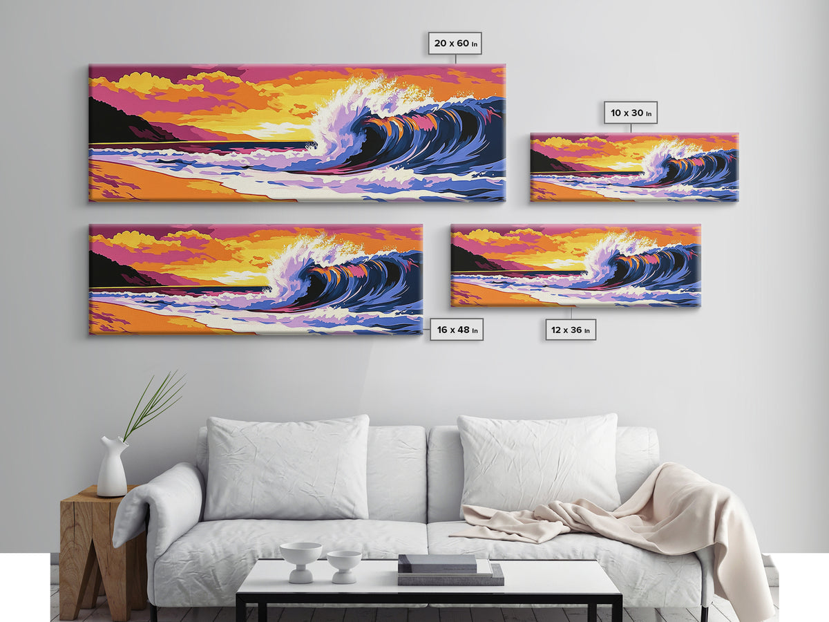 Ocean Wave Painting, Beach Sunset Art, Surf Art, Coastal Wall Decor, Modern Seascape, Tropical Vibes, Beach House Art, Canvas Print