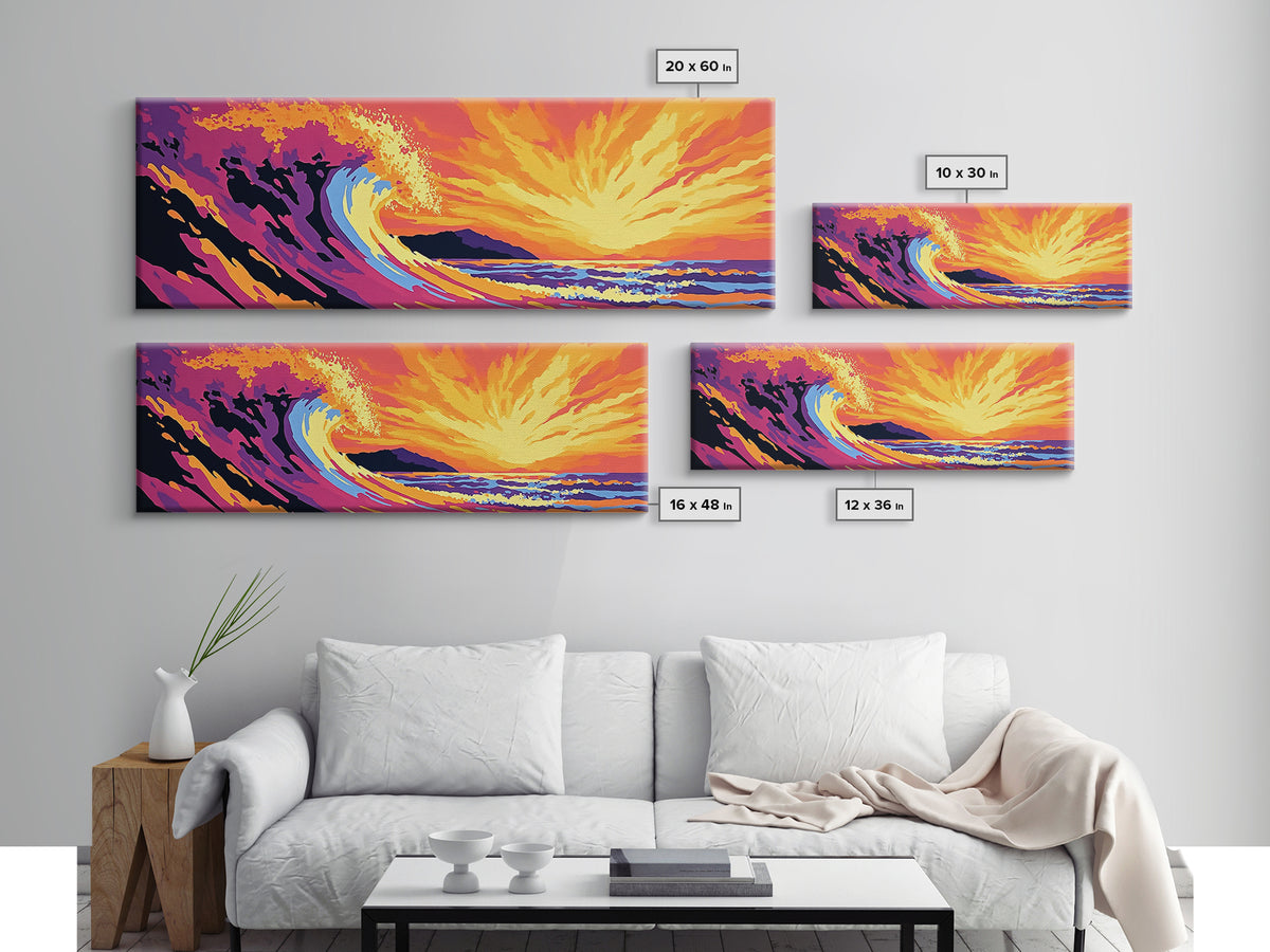 Ocean Wave, Sunset Seascape, Bold Coastal, Canvas Print, Beach Wall Art, Vibrant Surf Art, Tropical Home Decor, Water Movement