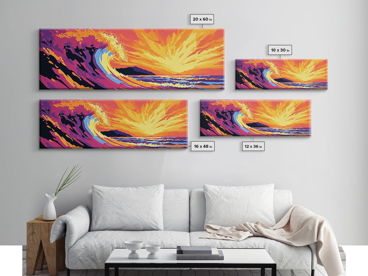 Ocean Wave, Sunset Seascape, Bold Coastal, Canvas Print, Beach Wall Art, Vibrant Surf Art, Tropical Home Decor, Water Movement