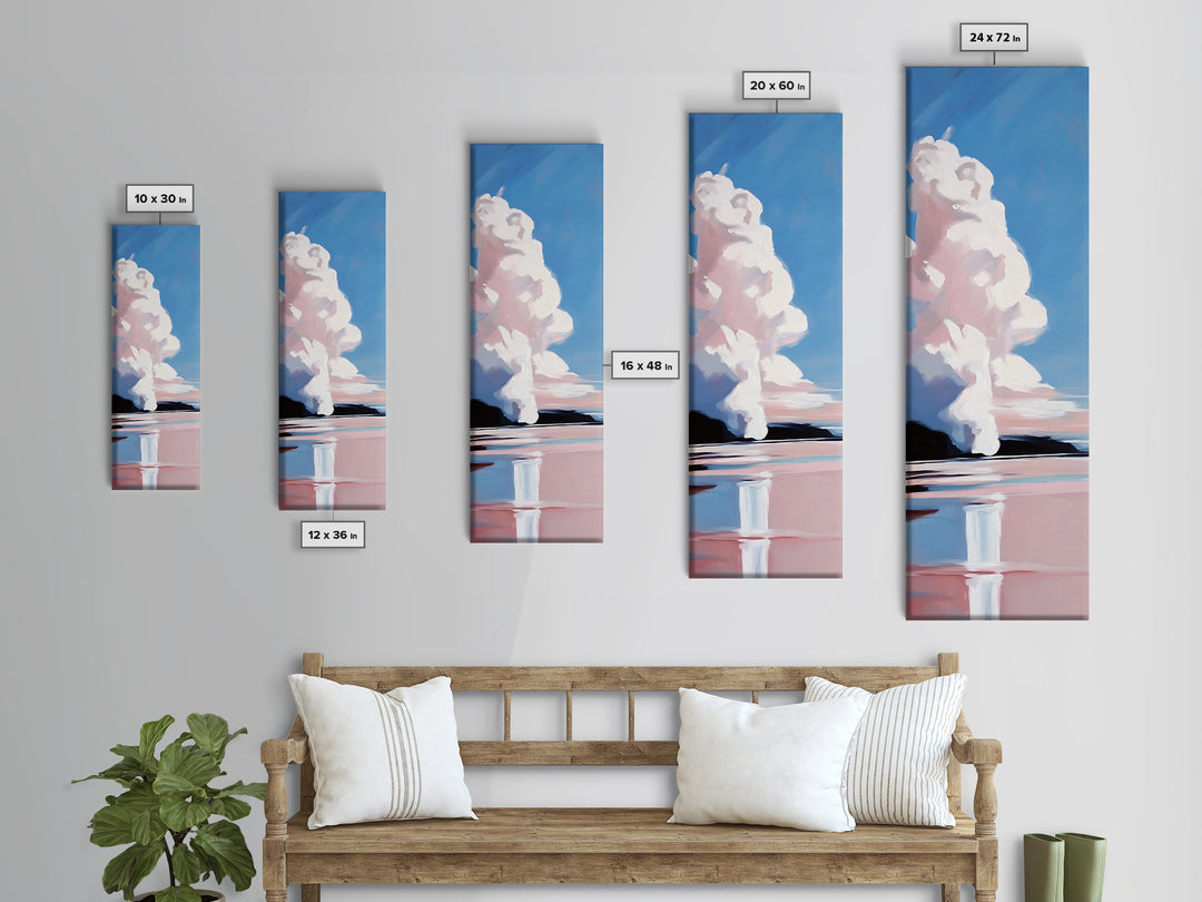 Cloud Reflection, Pink Sky, Blue Horizon, Framed Canvas Print, Minimalist Wall Art, Modern Decor, Living Room Art, Nature Print