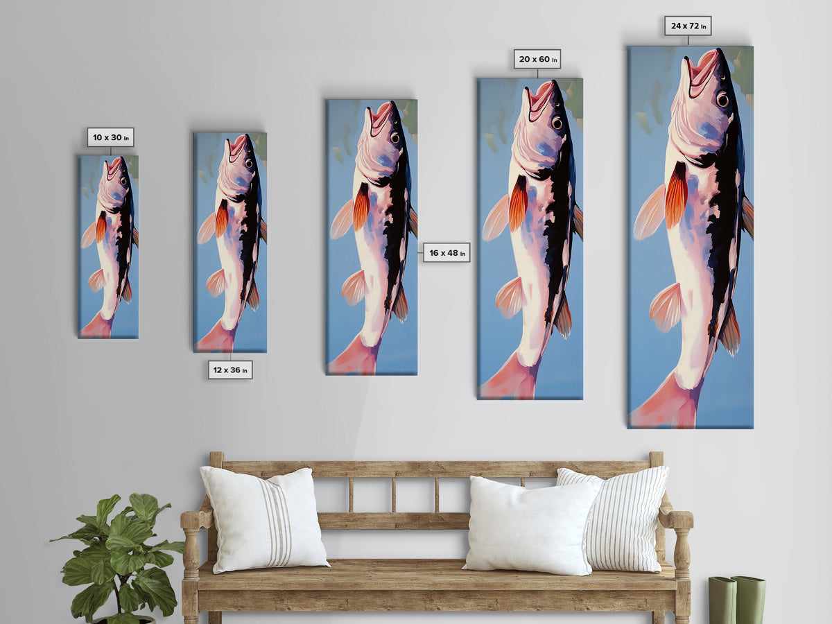 Abstract Fish, Minimalist Coastal, Blue and Pink Art, Framed Canvas Print, Modern Nautical Decor, Beach House, Kitchen Wall Art