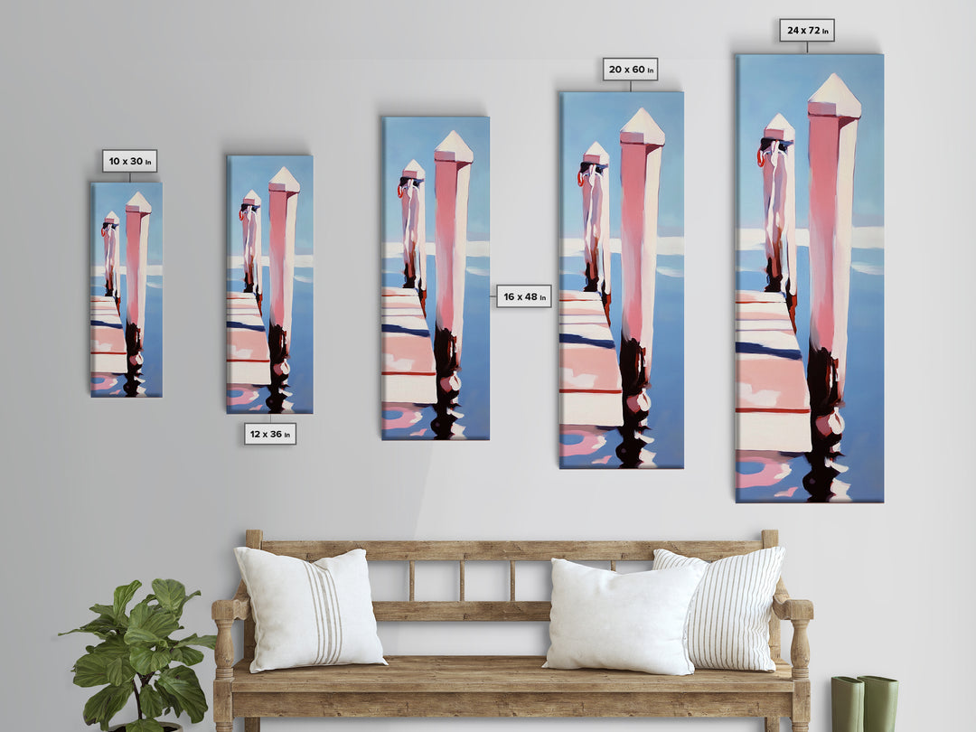 Dockside View, Ocean Reflection, Coastal Escape, Framed Canvas Print, Nautical Wall Art, Beach House Decor, Relaxing Home Aesthetic