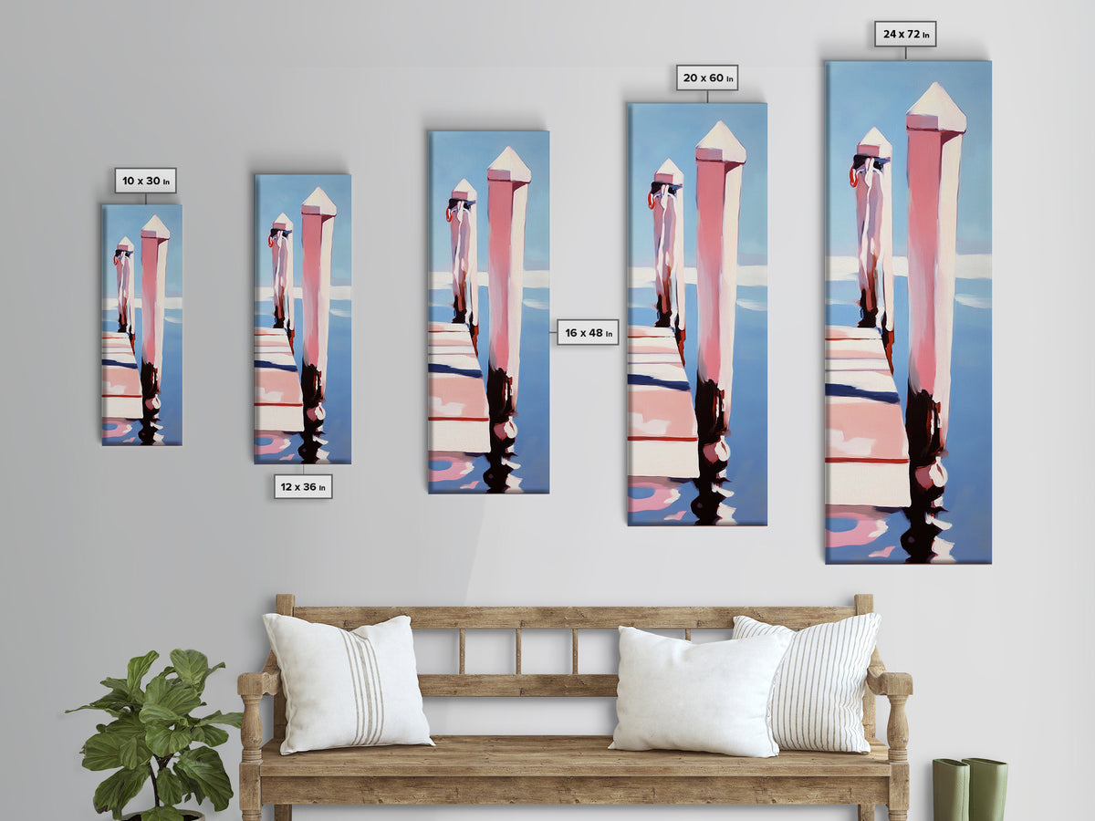 Dockside View, Ocean Reflection, Coastal Escape, Framed Canvas Print, Nautical Wall Art, Beach House Decor, Relaxing Home Aesthetic