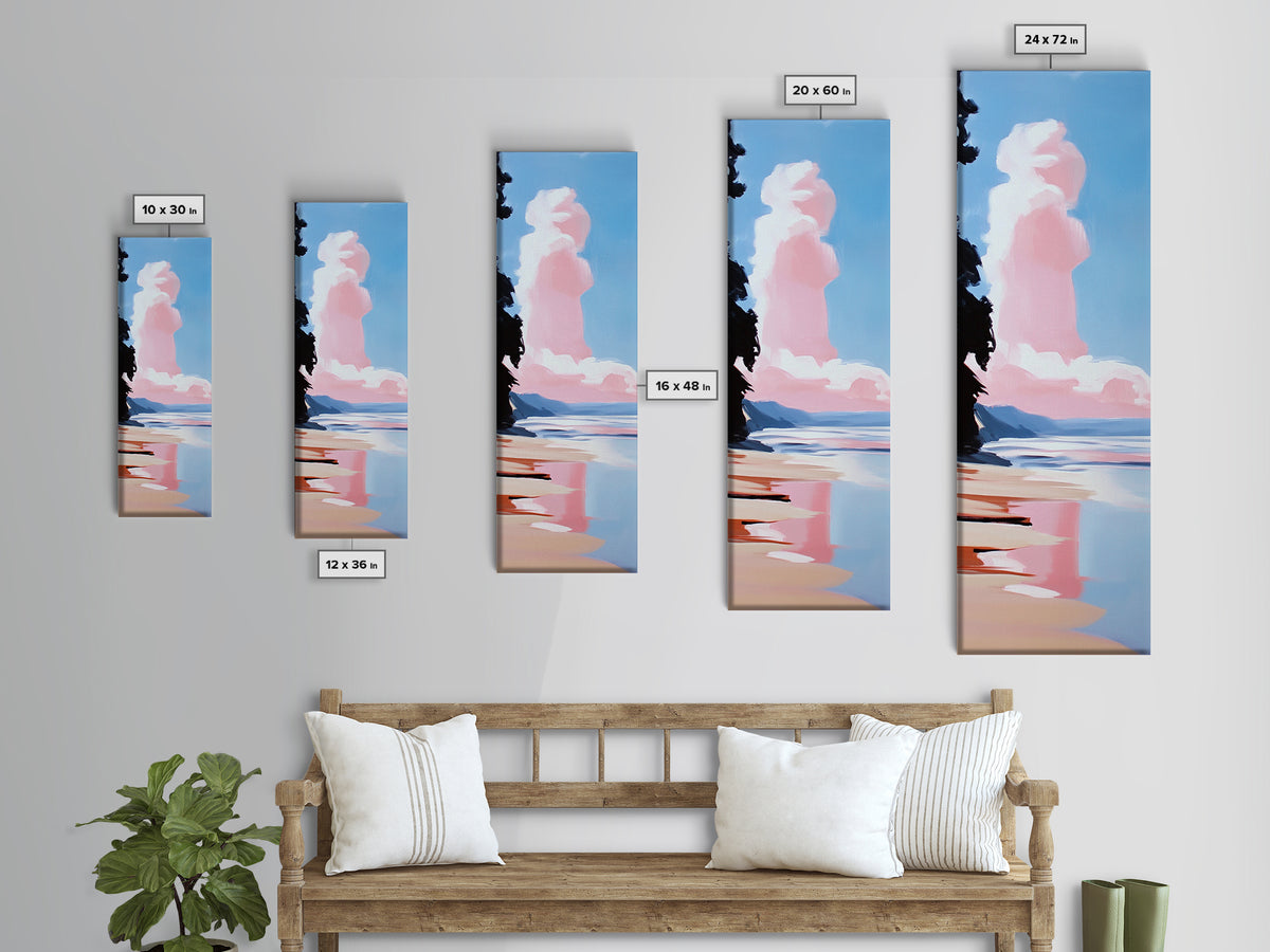 Pink Cloud Beach, Dreamy Seascape, Pastel Ocean Art, Coastal Wall Decor, Aesthetic Art, Bedroom Art, Canvas Print