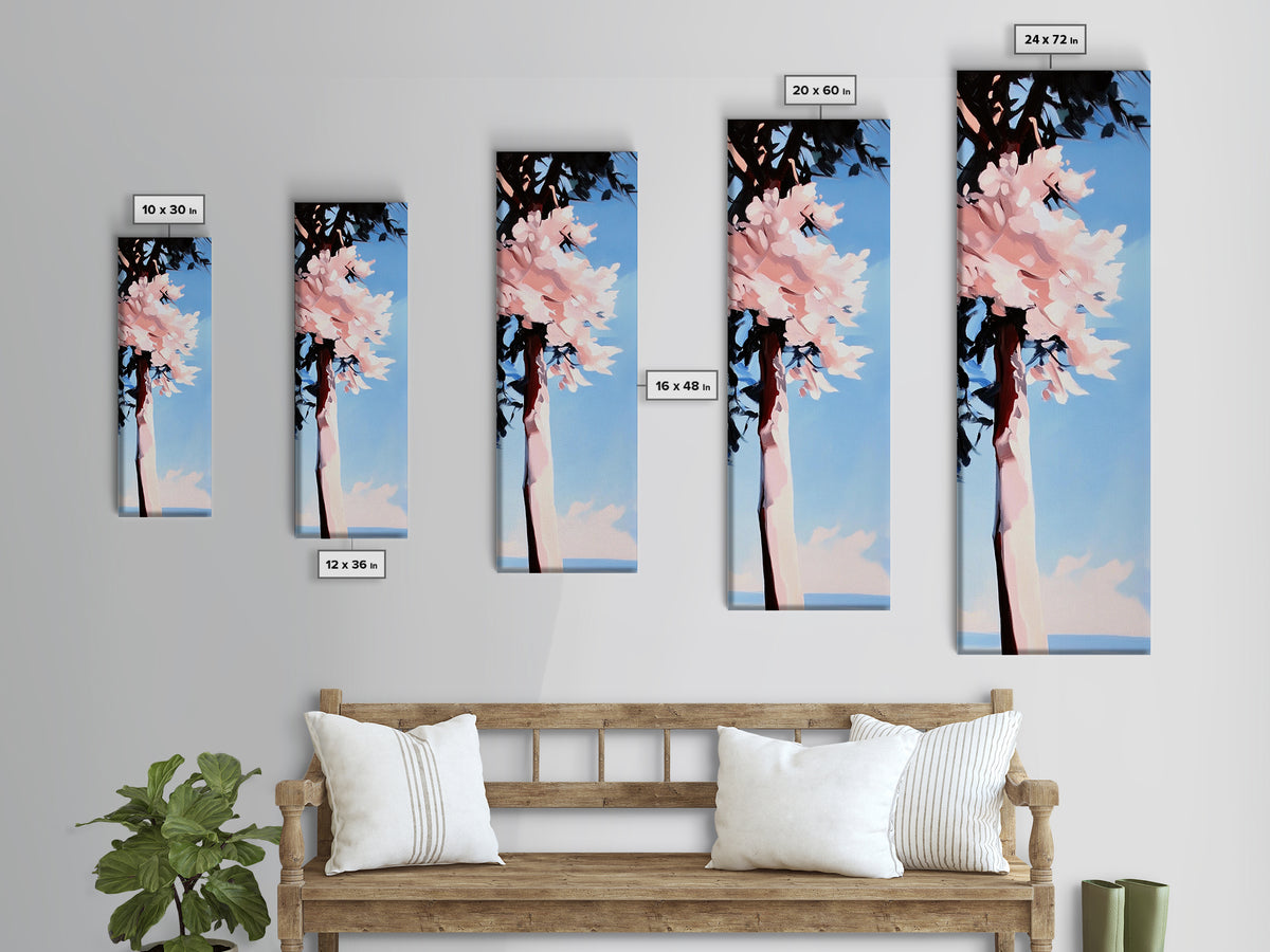 Cherry Blossom Tree, Spring Nature Art, Pink Floral Landscape, Modern Minimalist, Home Office Art, Framed Canvas Print