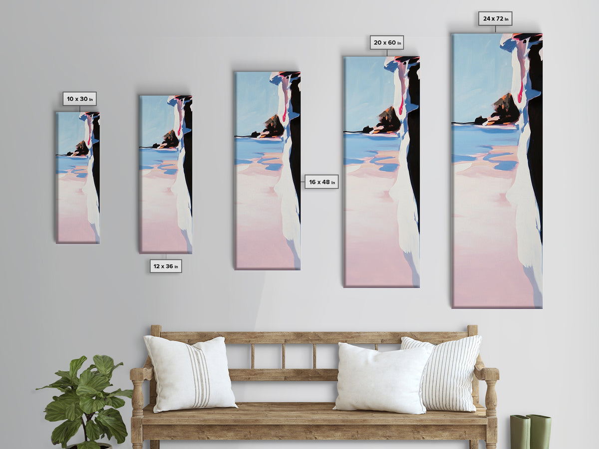 Cliffside Beach, Ocean View, Tranquil Seascape, Modern Coastal Decor, Nature-Inspired Art, Sunset Glow, Framed Canvas Print