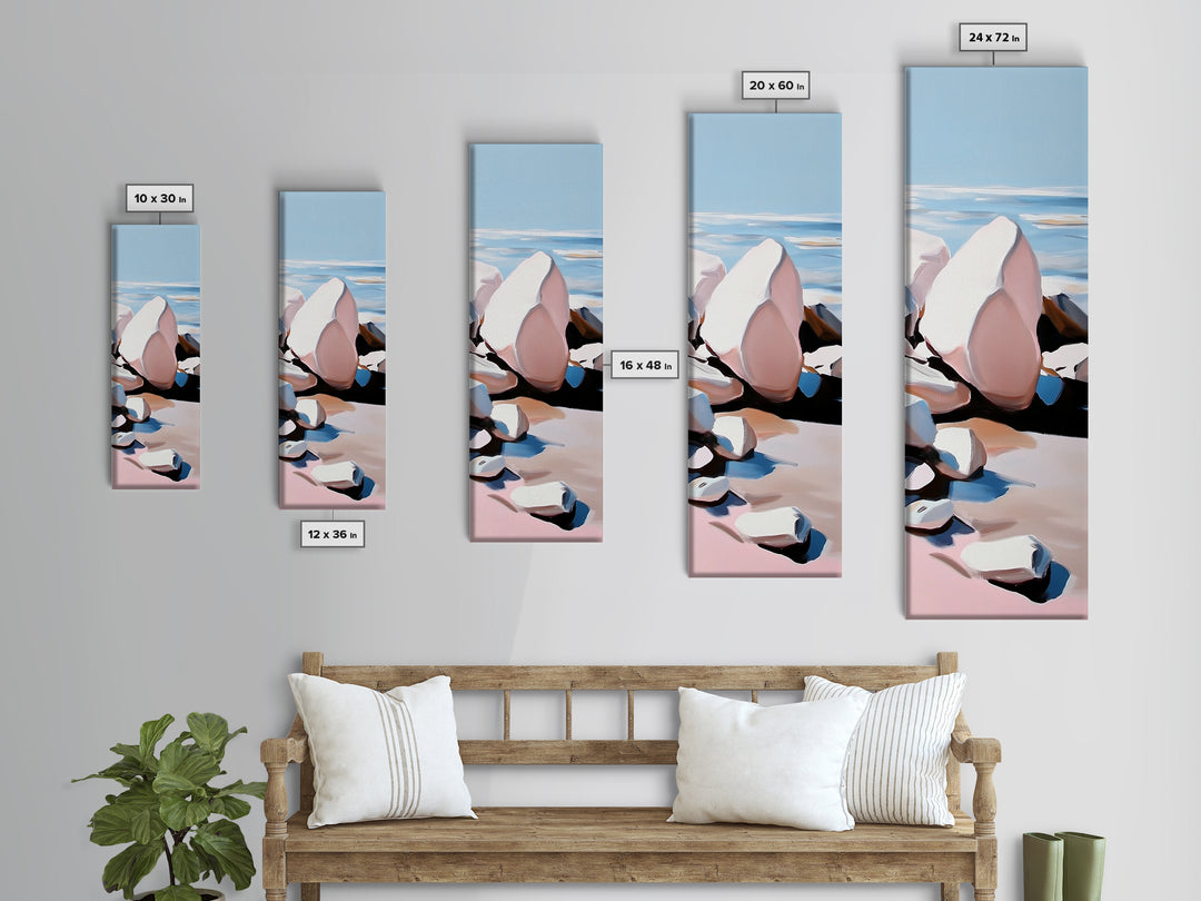 Coastal Rocks, Ocean Wall Art, Minimalist Seascape, Blue and White Decor, Beach House Aesthetic, Modern Landscape, Canvas Print