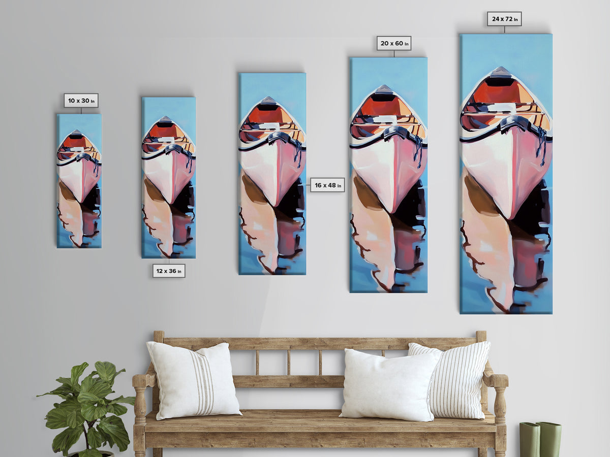 Rowboat Reflection, Lake House Art, Serene Waterscape Painting, Nautical Home Decor, Calm Blue Artwork, Canvas Print