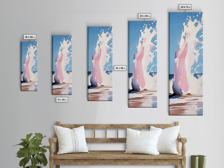 Ocean Wave Splash, Coastal Decor, Pink Beach Art, Framed Canvas Print, Modern Seascape, Minimalist Art, Bathroom Wall Art
