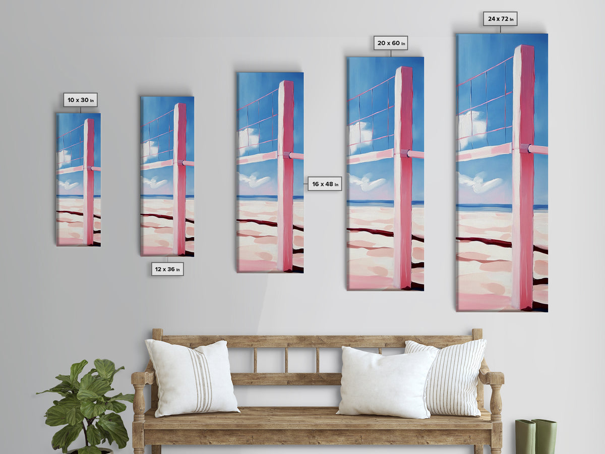 Beach Volleyball Net, Summer Fun, Pink Aesthetic, Framed Canvas Print, Modern Minimalist, Coastal Sports, Vacation Home Wall Art