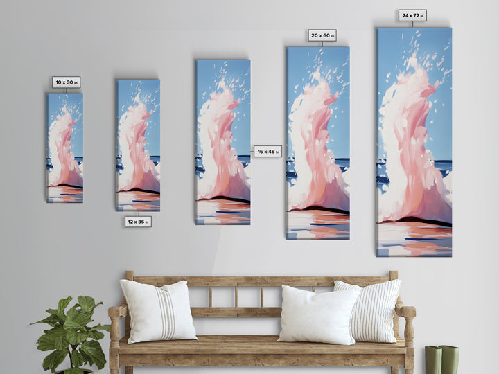 Ocean Splash, Coastal Abstract, Surreal Wave, Framed Canvas Print, Minimalist Seascape, Living Room Wall Art, Dreamy Blue and Pink
