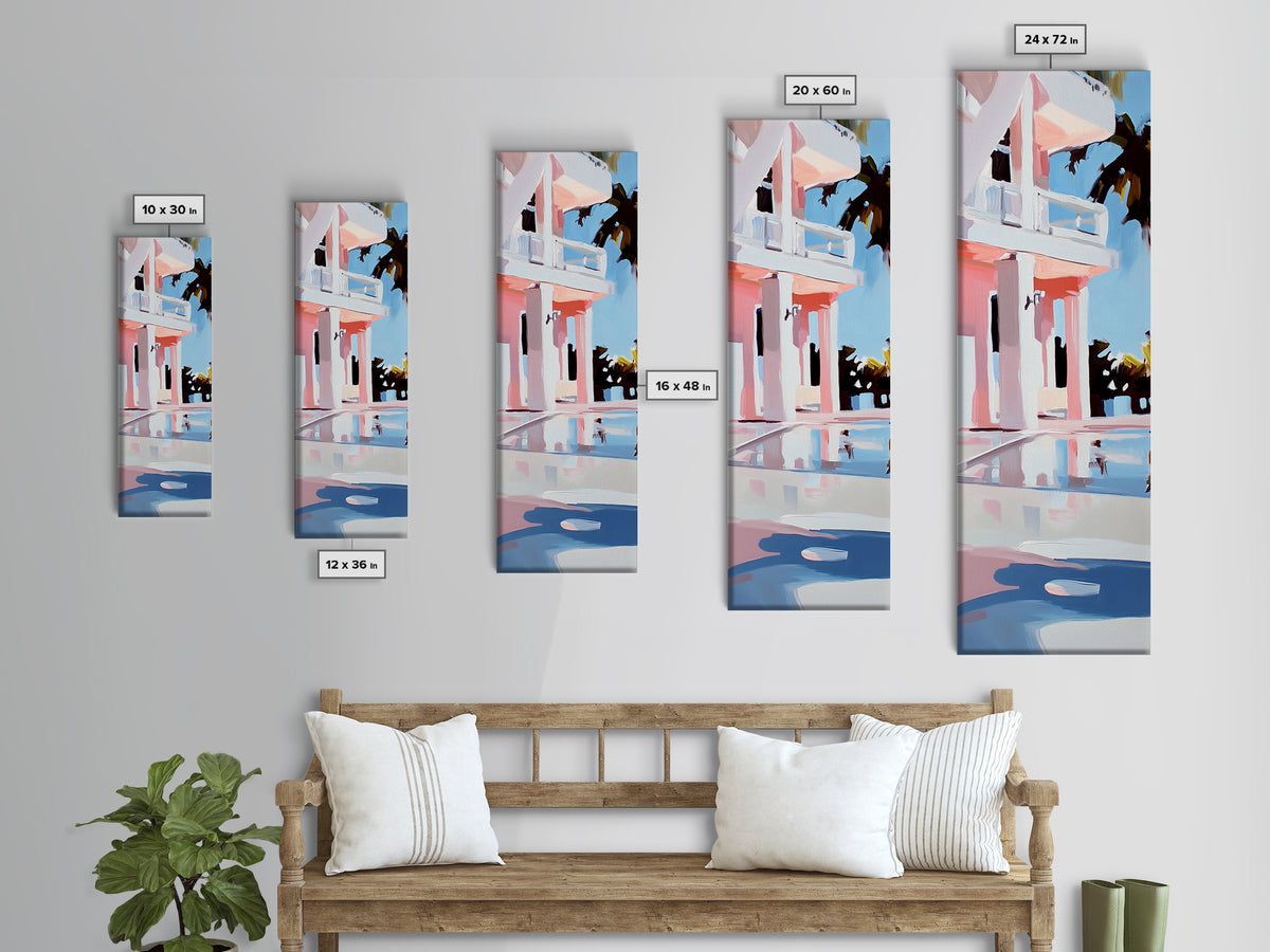 Modern Villa, Coastal Home, Palm Tree Art, Framed Canvas Print, Contemporary Architecture, Living Room Wall Art, Tropical Decor