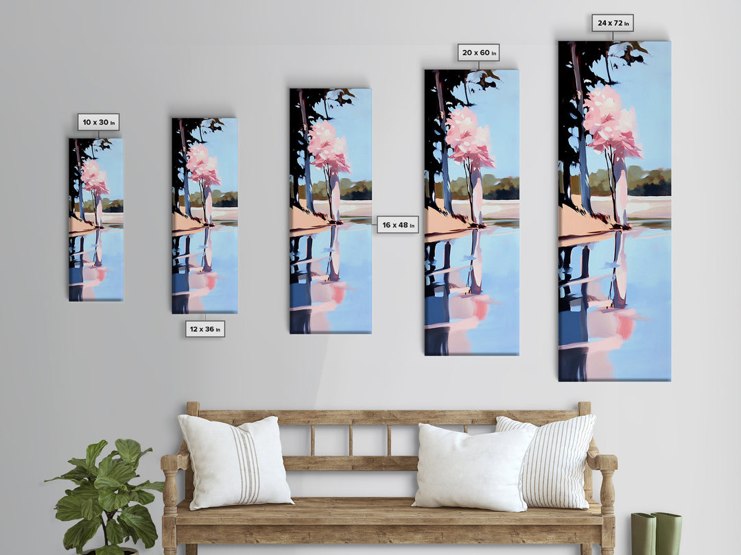 Cherry Blossom Reflection, Peaceful Nature Scene, Pastel Wall Art, Canvas Print, Bedroom Decor, Elegant Minimalist Art, Zen Aesthetic