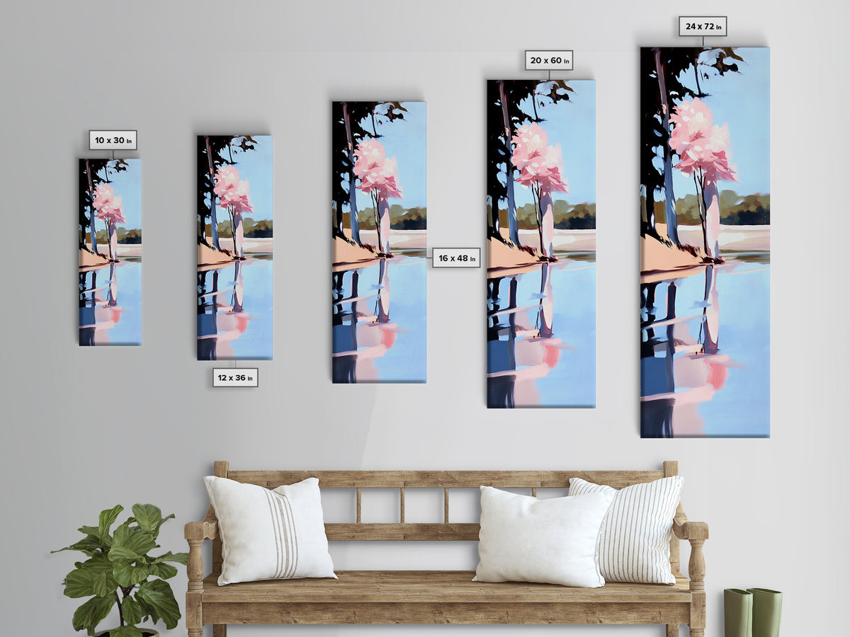 Cherry Blossom Reflection, Peaceful Nature Scene, Pastel Wall Art, Canvas Print, Bedroom Decor, Elegant Minimalist Art, Zen Aesthetic
