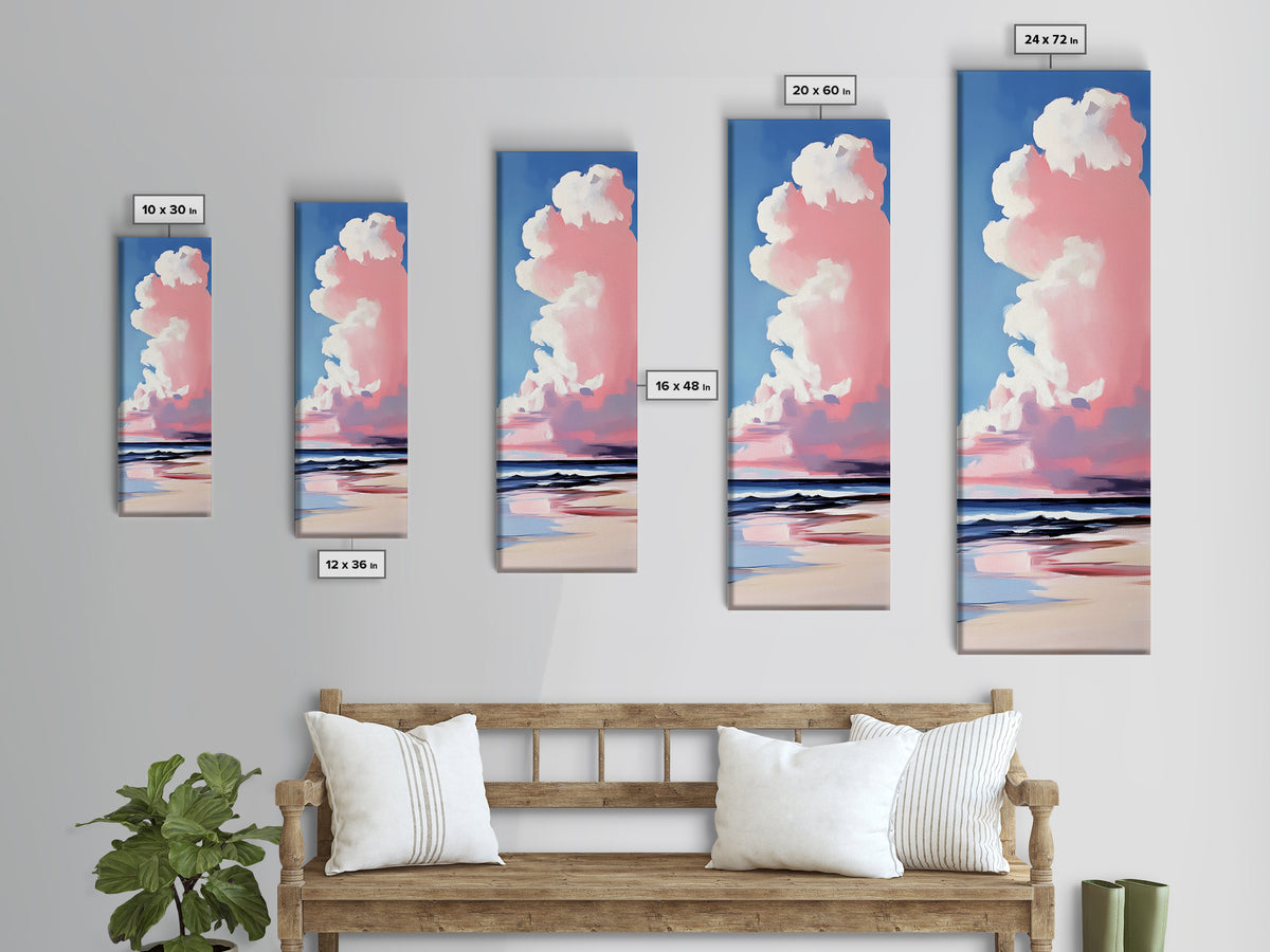 Pink Clouds, Coastal Sky, Beach Serenity, Canvas Print, Pastel Wall Art, Minimalist Painting, Bedroom Decor, Dreamy Art, Gift