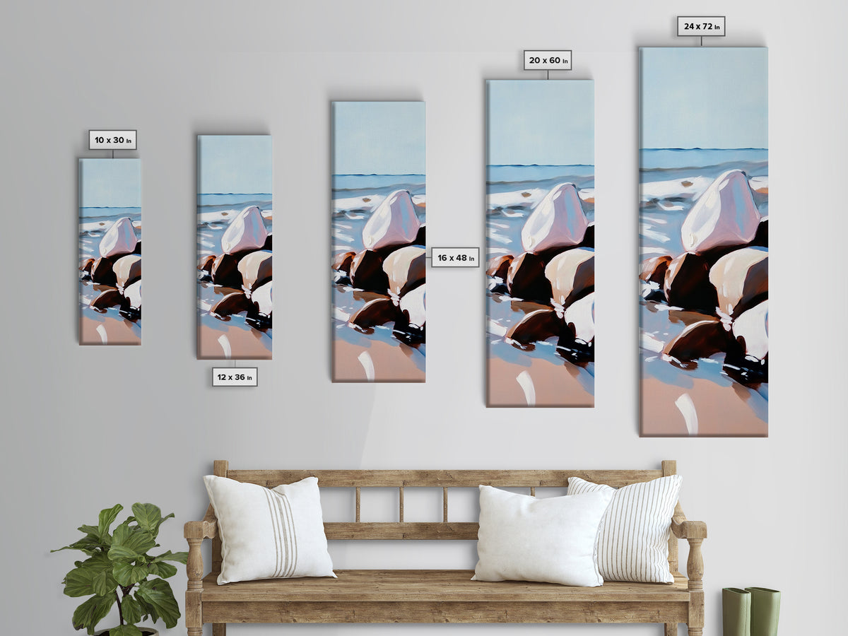 Ocean Rocks, Serene Shore, Tranquil View, Framed Canvas Print, Coastal Wall Art, Minimalist Painting, Bathroom Decor, Zen Art, Gift