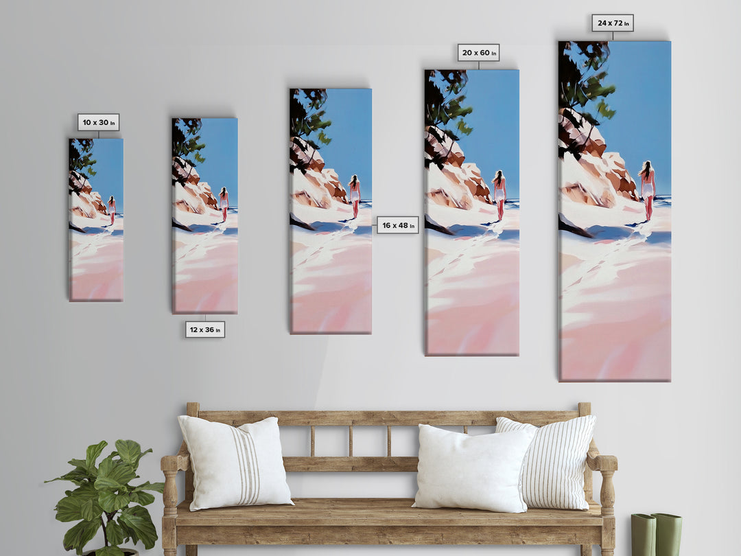 Beach Walk, Ocean Escape, Summer Serenity, Coastal Home Decor, Minimalist Seaside Painting, Modern Aesthetic, Framed Canvas Print