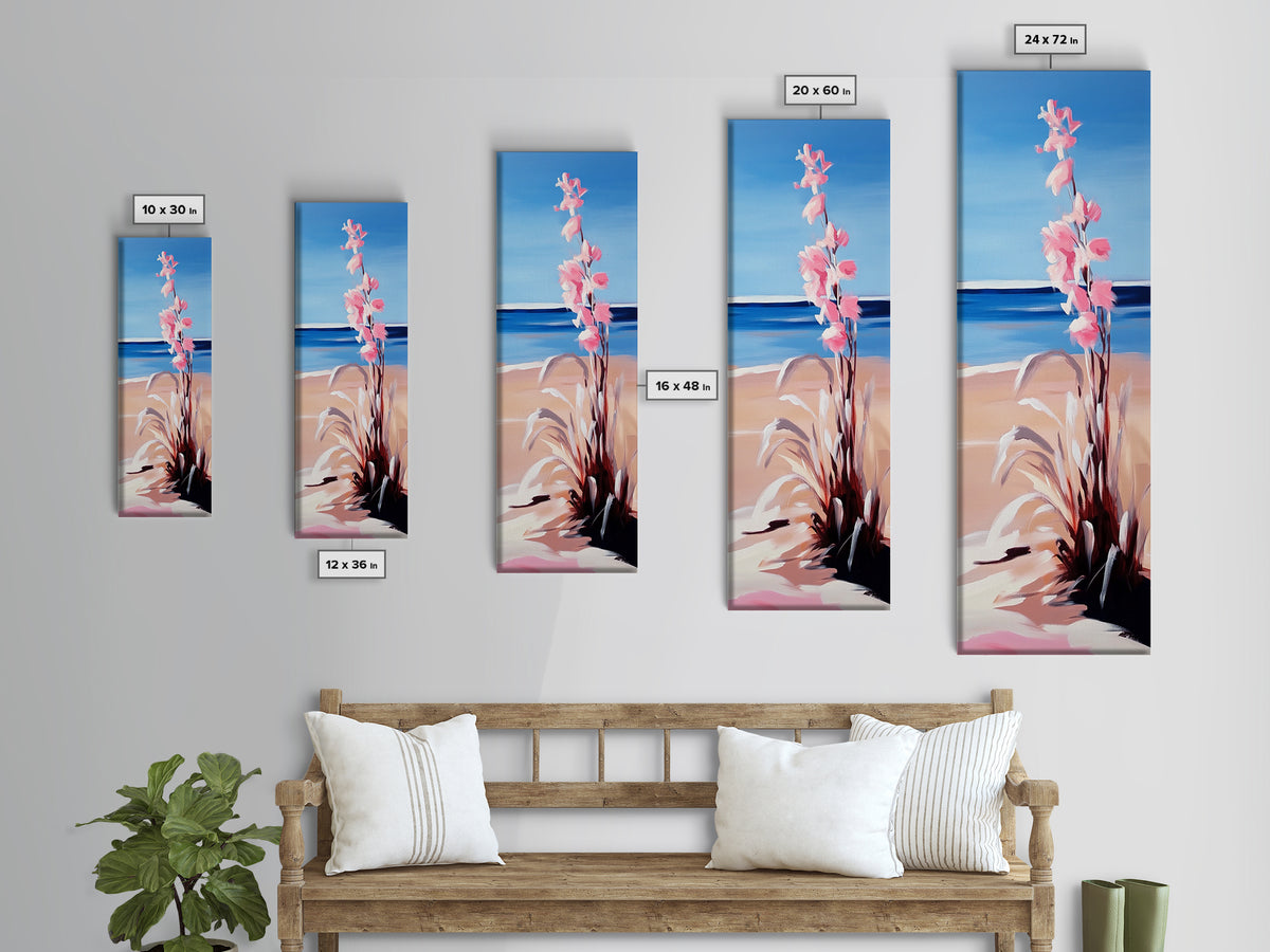 Beach Flowers, Ocean View, Coastal Art, Framed Canvas Print, Boho Seascape, Serene Landscape, Minimalist Beach Decor, Living Room Art
