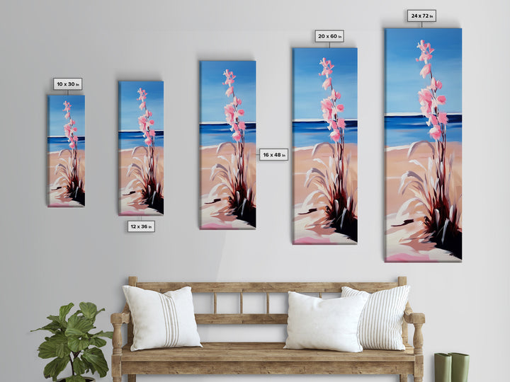 Beach Flowers, Ocean View, Coastal Art, Framed Canvas Print, Boho Seascape, Serene Landscape, Minimalist Beach Decor, Living Room Art
