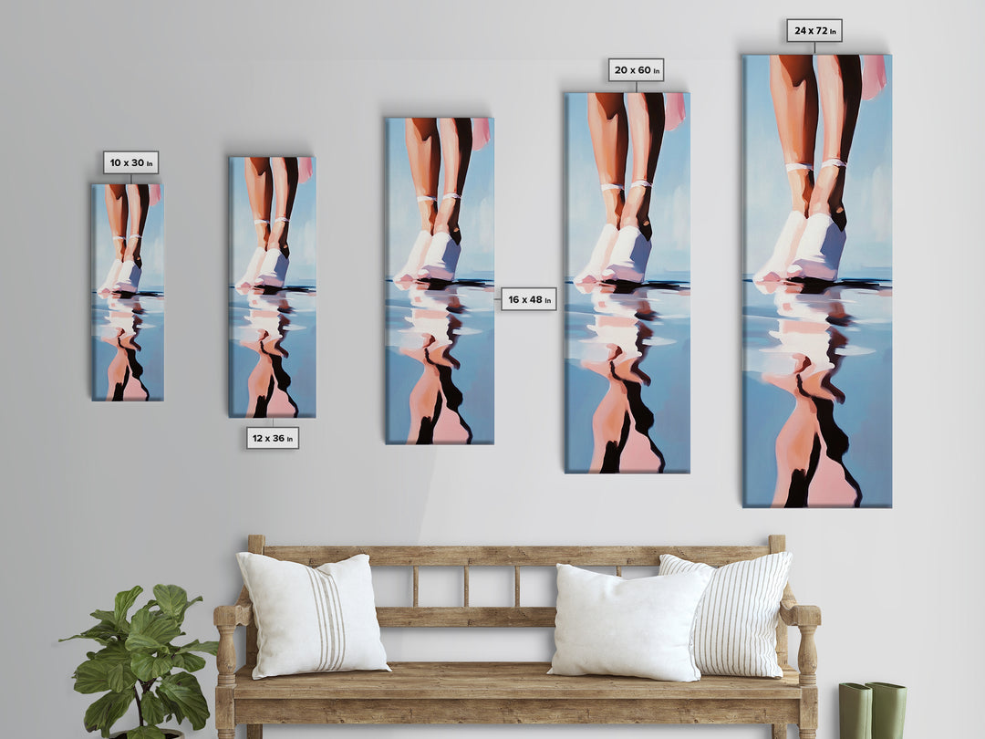 Ballet Feet, Water Reflection, Framed Canvas Print, Elegant Dance Art, Feminine Bedroom Decor, Pastel Aesthetic, Minimalist Wall Art
