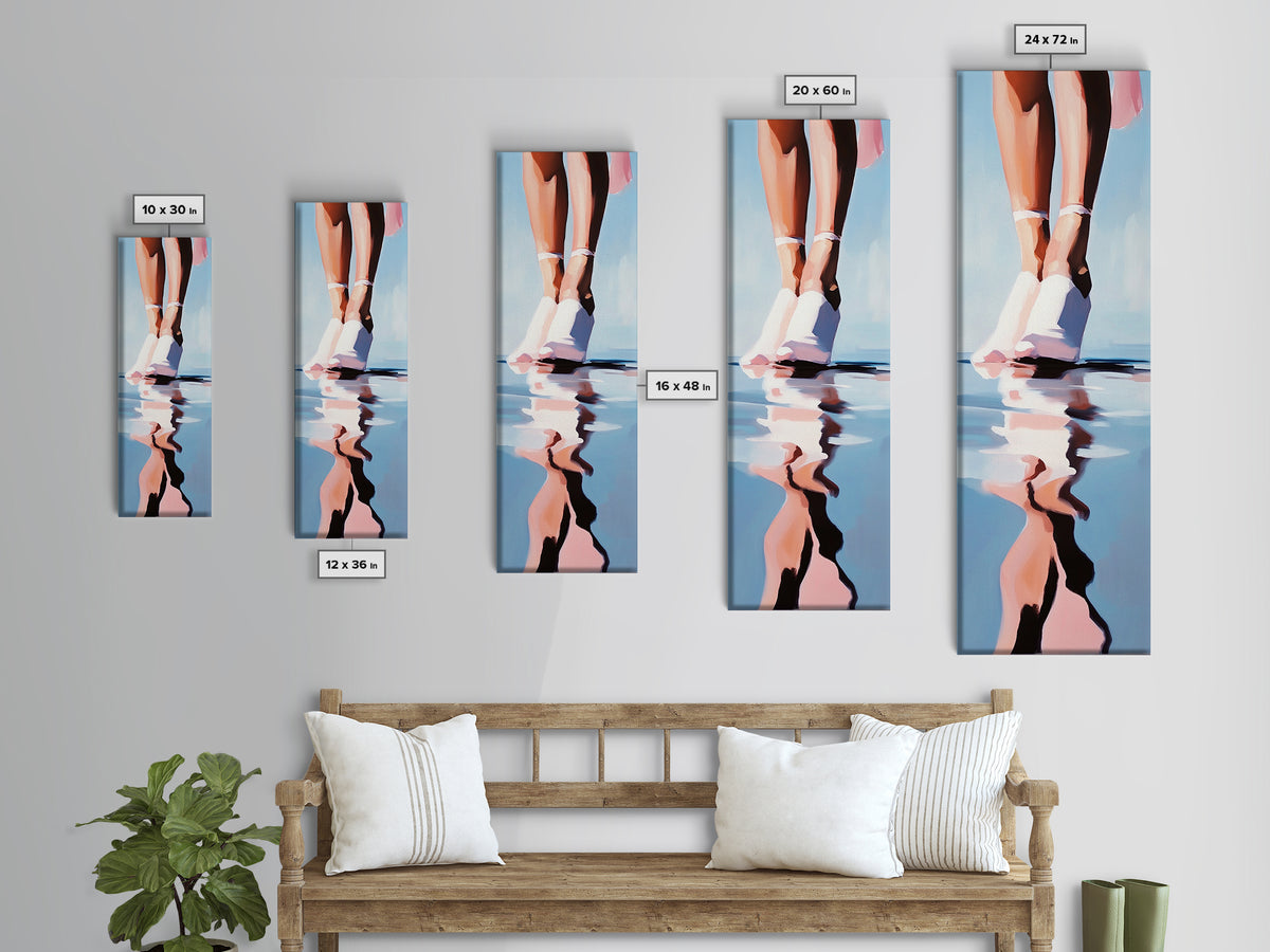 Ballet Feet, Water Reflection, Framed Canvas Print, Elegant Dance Art, Feminine Bedroom Decor, Pastel Aesthetic, Minimalist Wall Art