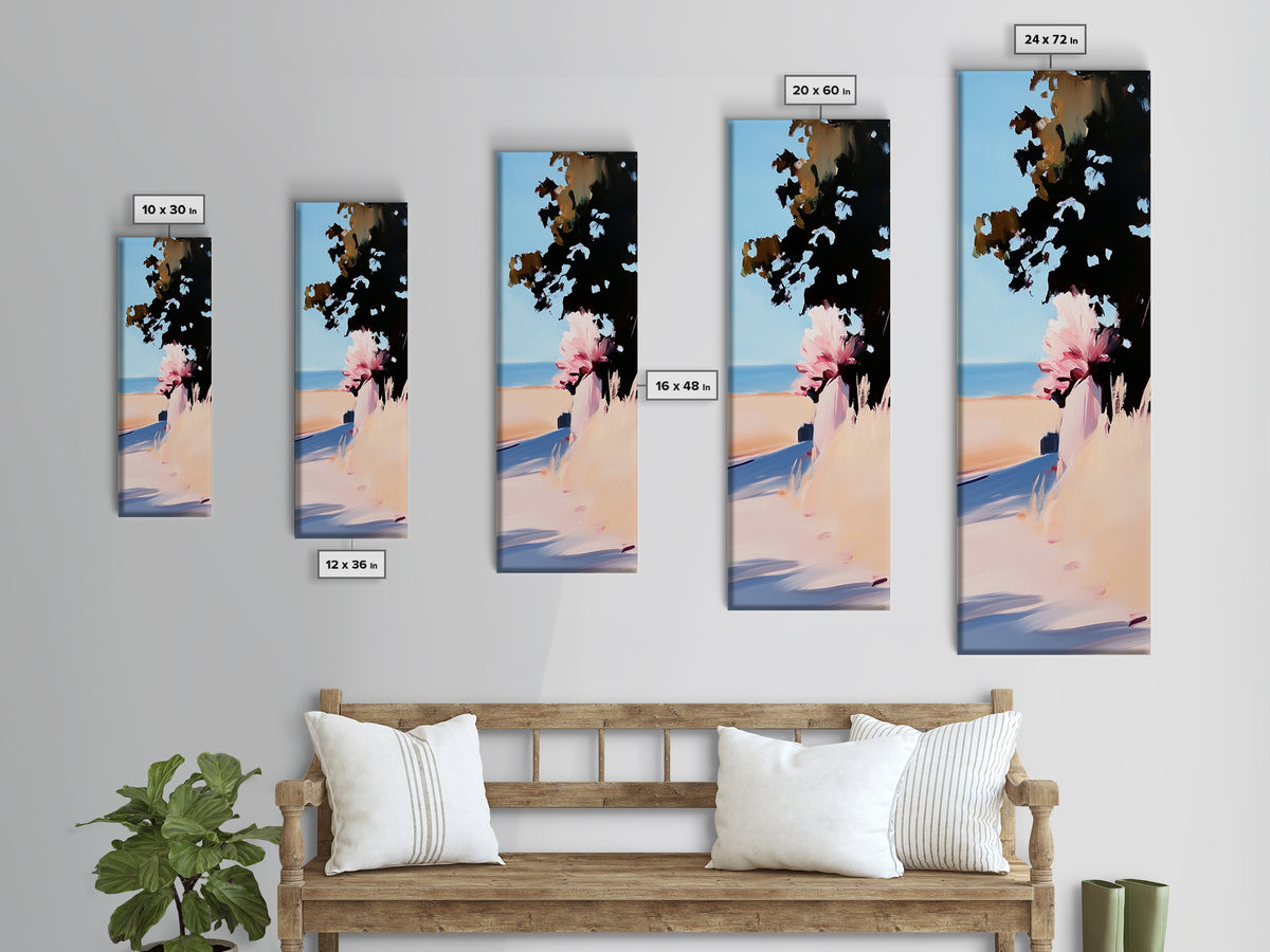 Coastal Serenity, Sunlit Landscape Art, Beachside Tranquility, Nature Inspired, Peaceful Horizon, Warm Aesthetic, Living Room Canvas Print
