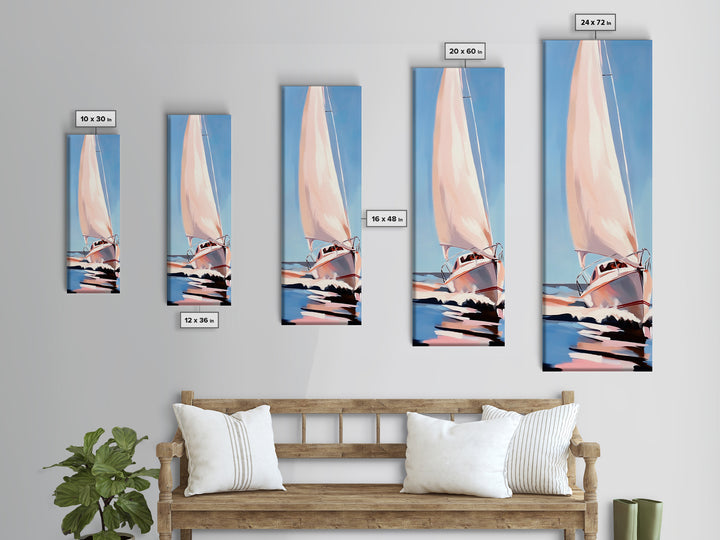 Sailing Dream, Nautical Adventure Art, Soft Pastel Seascape, Elegant Coastal Decor, Minimalist Ocean Scene, Framed Canvas Print