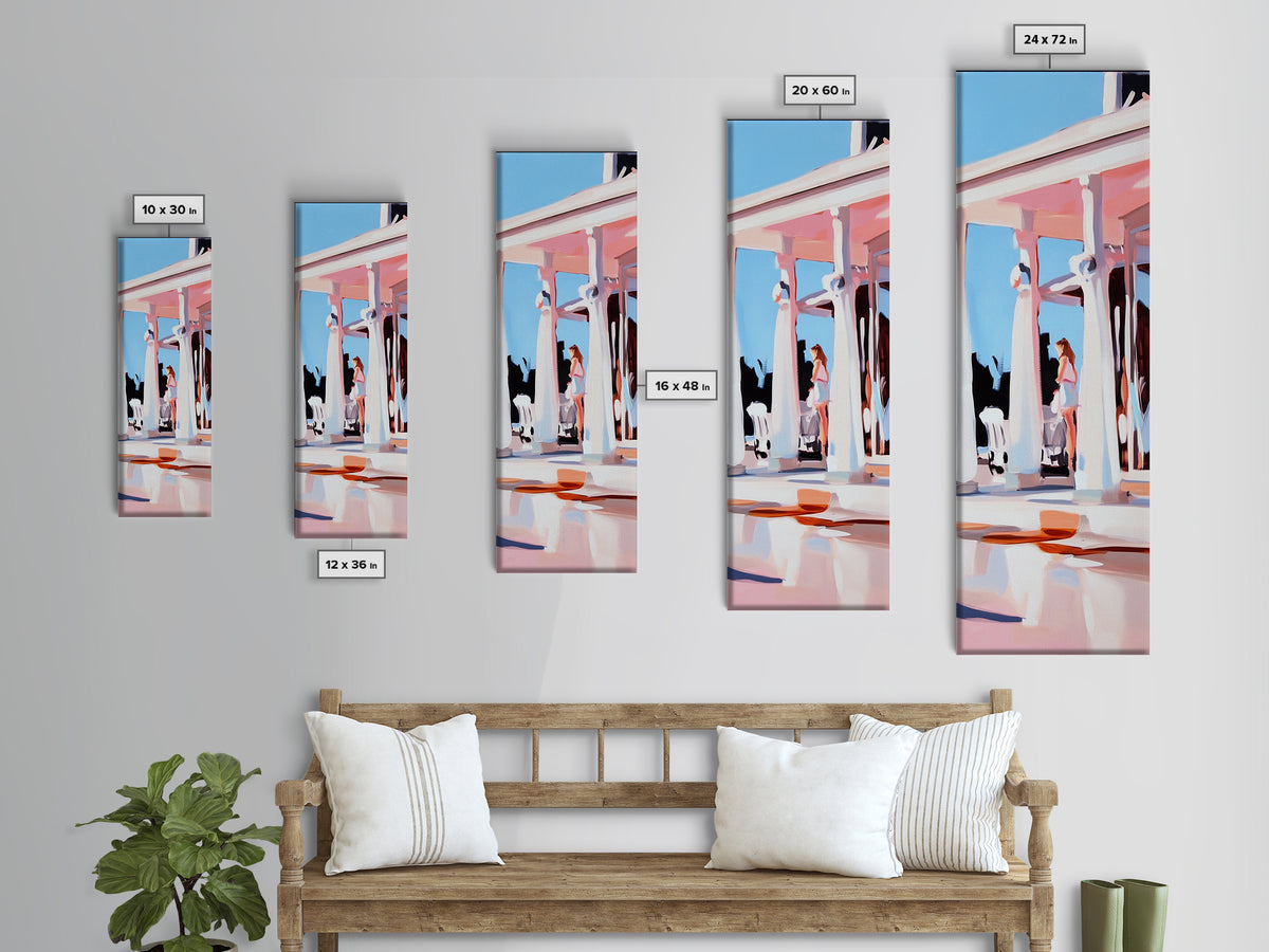 Coastal Columns, Summer Escape, Warm Pastels, Architecture Art, Framed Canvas Print, Living Room Wall Art, Modern Decor, Beach House Style