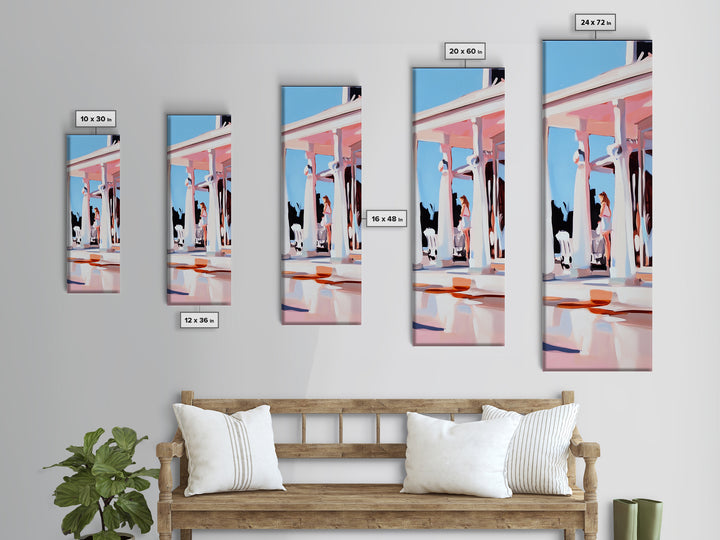 Coastal Columns, Summer Escape, Warm Pastels, Architecture Art, Framed Canvas Print, Living Room Wall Art, Modern Decor, Beach House Style