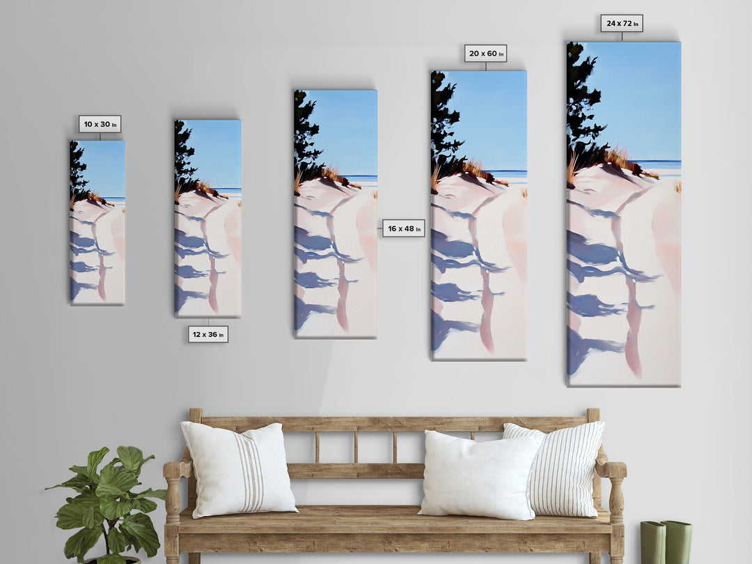 Ocean Walkway, Dunes and Shadows, Coastal Serenity, Soft Light, Framed Canvas Print, Living Room Wall Art, Beach House Decor