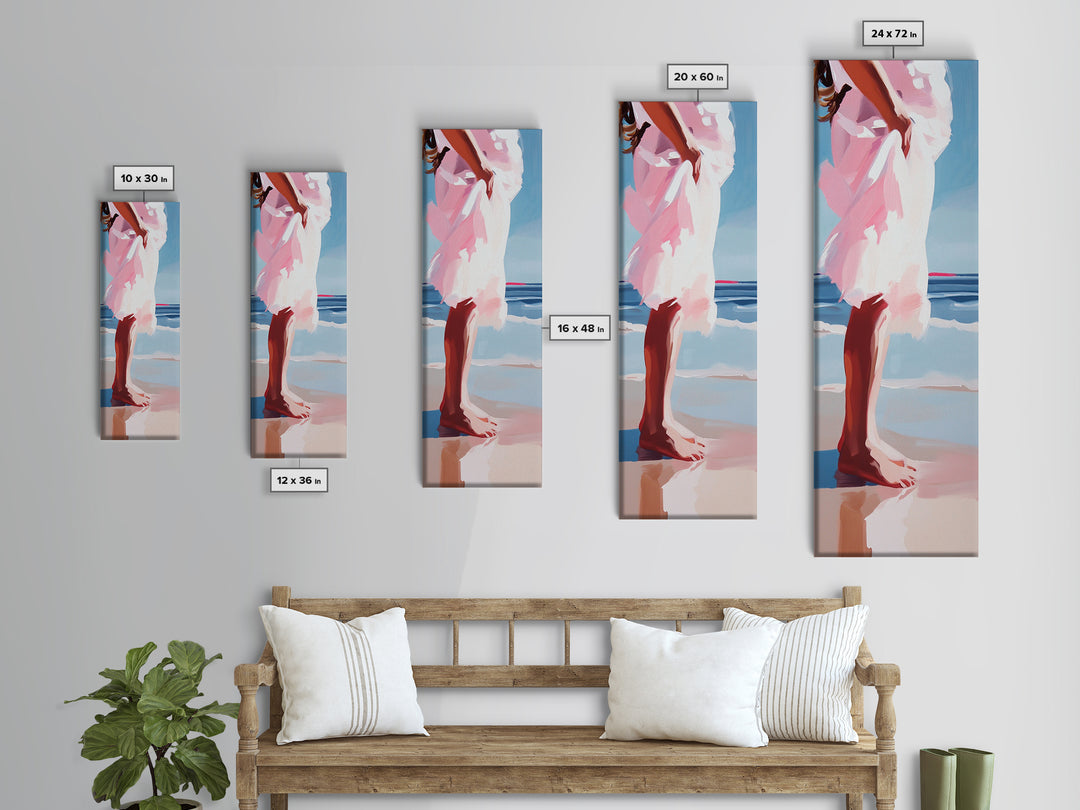 Barefoot Serenity, Ocean Breeze, Feminine Beach Art, Framed Canvas Print, Coastal Decor, Minimalist Wall Art, Bedroom Artwork