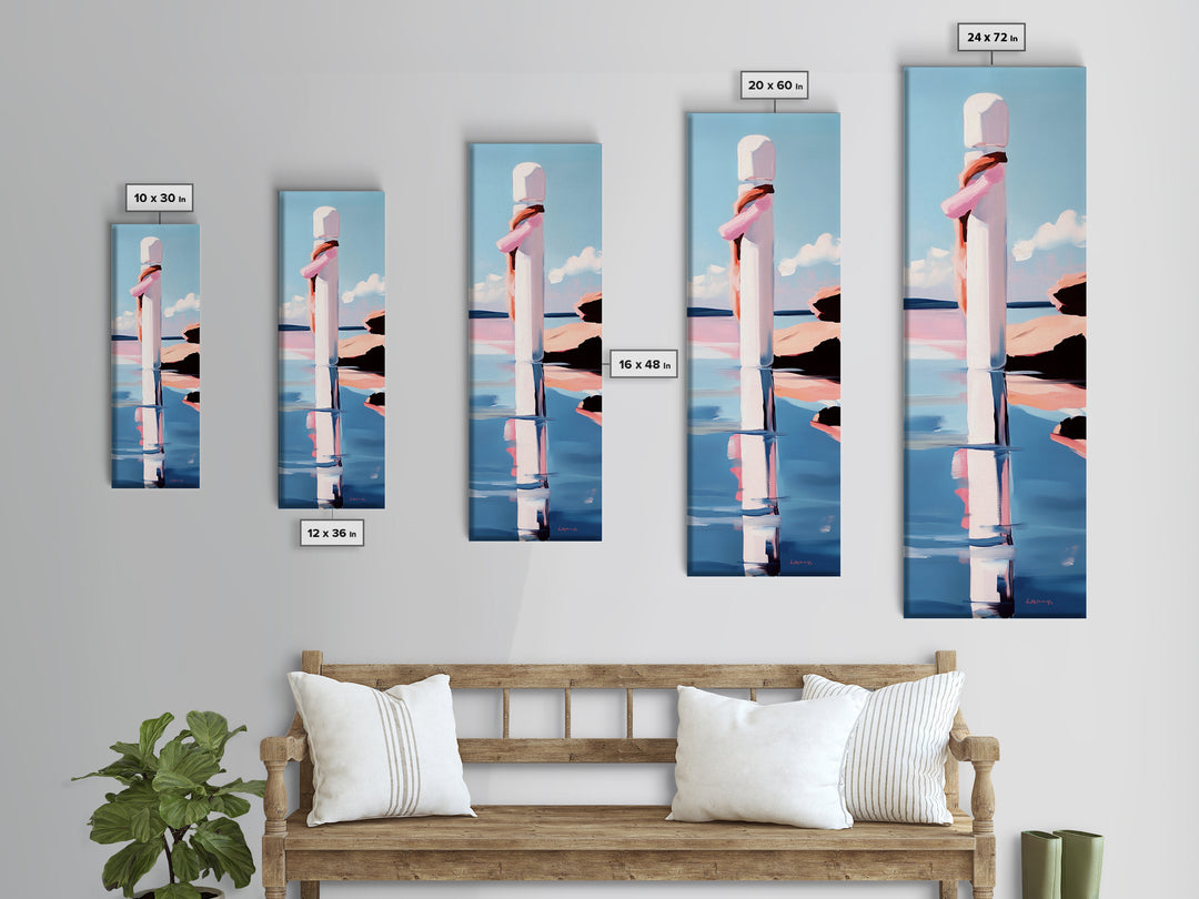 Coastal Reflection, Modern Beach Art, Minimalist Ocean Decor, Contemporary Wall Art, Blue and Pink Seascape, Canvas Print, Bedroom Wall Art