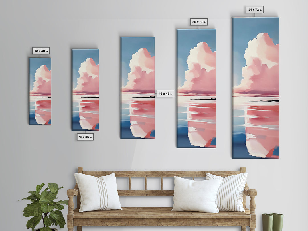 Pink Clouds, Coastal Wall Art, Minimalist Landscape, Modern Seascape, Large Framed Canvas Print, Living Room Art, Soft Pastel Decor