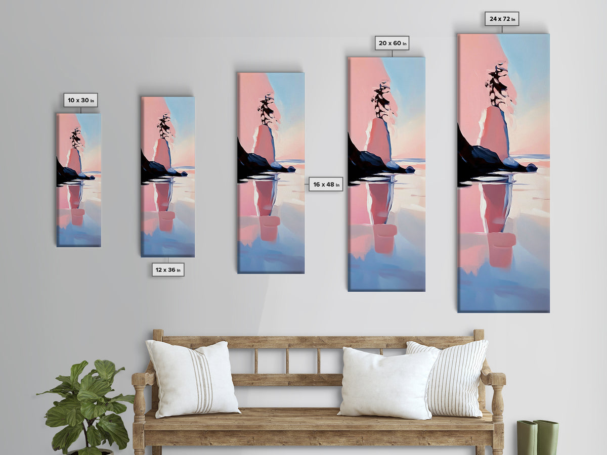 Coastal Rock, Serene Landscape, Pastel Seascape, Ocean Reflection, Boho Wall Art, Nature Inspired Framed Canvas Print, Living Room Decor