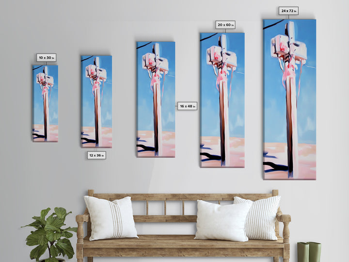 Coastal Utility Pole, Minimalist Beach Art, Soft Pastel Aesthetic, Sky Blue Landscape, Modern Wall Decor, Framed Canvas Print, Ocean Vibes