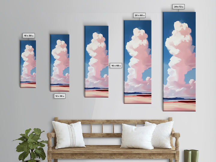 Pink Clouds, Serene Landscape, Minimalist Sky Art, Dreamy Coastal Scene, Soft Pastel Home Decor, Large Framed Canvas Print, Living Room Art