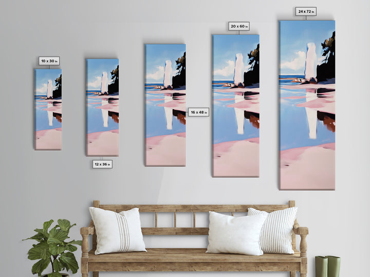 Rock Formation, Coastal Reflection, Ocean Landscape, Soft Pastel Seascape, Modern Boho Art, Nature Inspired Framed Canvas Print, Zen Decor