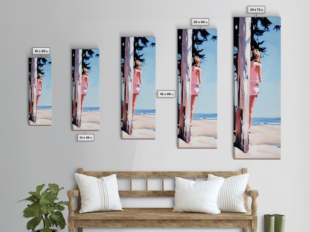 Beach Girl, Coastal Lifestyle, Summer Vibes, Ocean Inspired Aesthetic, Beach Wall Art, Sun-Kissed Decor, Framed Canvas Print, Relaxing Art
