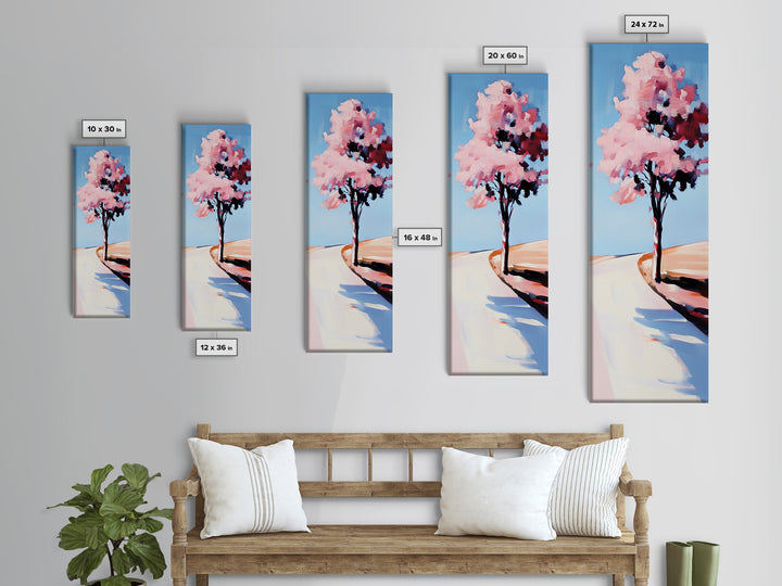 Cherry Blossom Tree, Serene Landscape Painting, Romantic Pink Art, Tranquil Nature Decor, Spring Home Decor, Framed Canvas Print