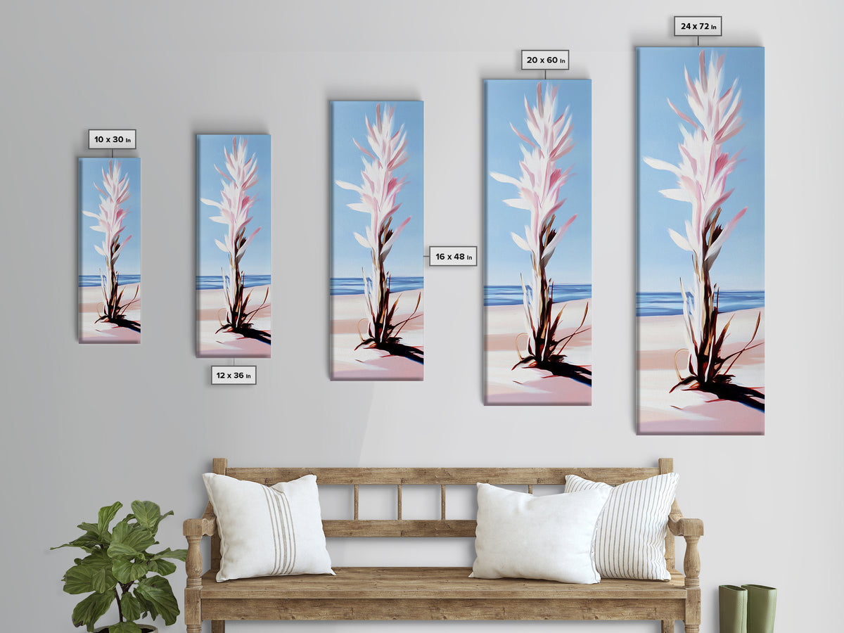 Abstract Plant, Coastal Art, Minimalist Painting, Canvas Print, Beach Inspired, Blue and Pink Decor, Modern Home Accent, Tranquil Design