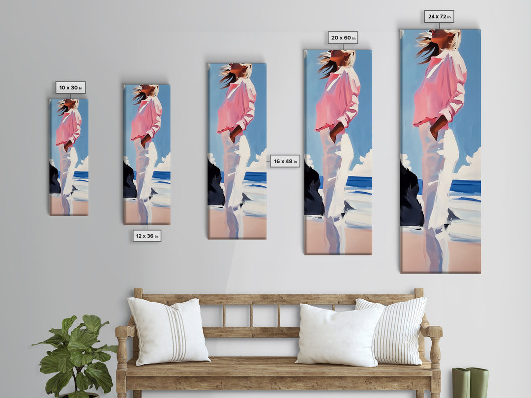 Coastal Breeze, Modern Boho, Soft Pastel Art, Framed Canvas Print, Bedroom Wall Decor, Feminine Aesthetic, Ocean Serenity