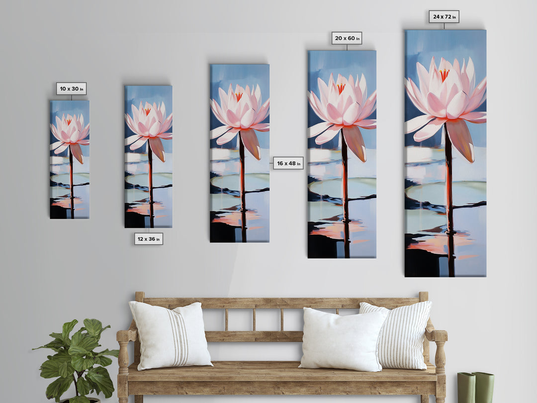 Blooming Lotus, Nature Inspired, Zen Aesthetic, Framed Canvas Print, Spa Wall Decor, Tranquil Water Art, Botanical Painting