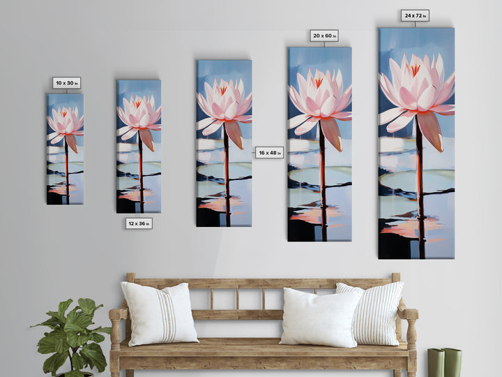 Blooming Lotus, Nature Inspired, Zen Aesthetic, Framed Canvas Print, Spa Wall Decor, Tranquil Water Art, Botanical Painting