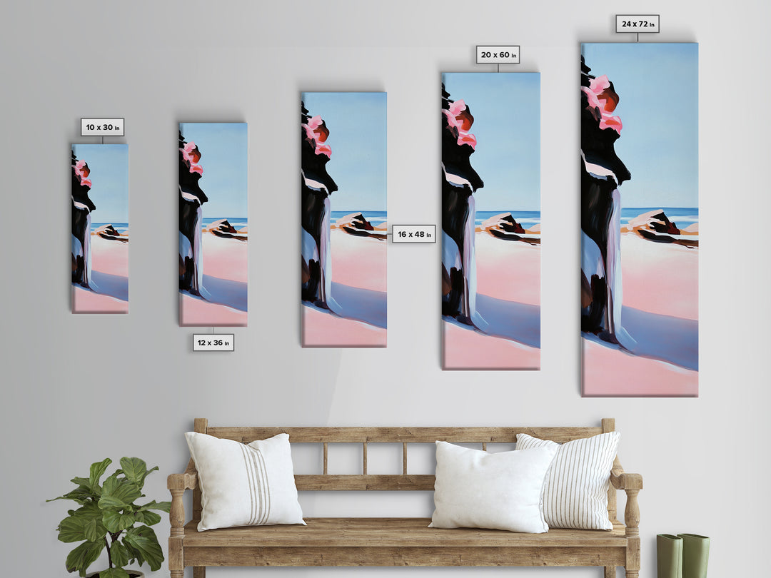 Coastal Cliffs, Pink Waves, Ocean Sunset, Canvas Print, Seascape Wall Art, Beach House Decor, Minimalist Coastal Art, Bedroom Wall Art